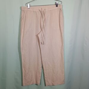 Women’s Beige Linen Wide Leg Pants – Elastic Waist Drawstring Summer Trousers